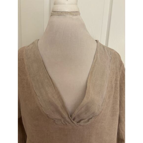 Colette Italy Made Linen Blend Shirt Tan Tunic V-Neck Top - Picture 4 of 7
